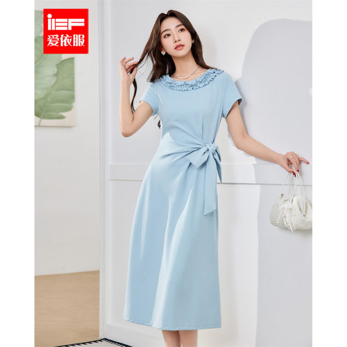 IEF/爱依服裙子2026夏季新款法式温柔小女人气质收腰显瘦连衣长裙