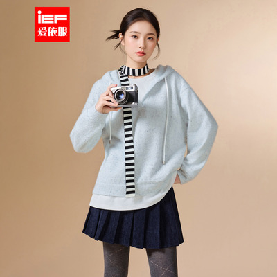IEF/爱依服2025秋冬新款韩版休闲假两件设计感加绒保暖宽松卫衣