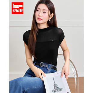 IEF/爱依服2026夏秋新款短袖T恤简约舒适纯欲小女人穿搭网纱上衣
