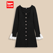 IEF 毛织连衣裙 名媛淑女气质设计感修身 爱依服2025秋冬新款 法式