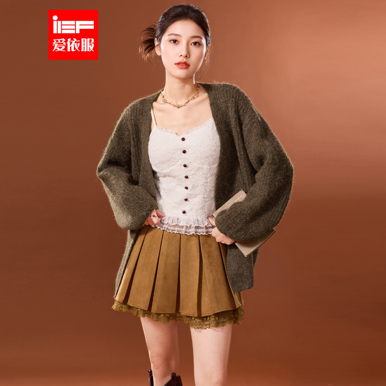 IEF/爱依服一整套穿搭2025秋冬新款纯欲风设计感里外三件套短裙,女装/女士精品,时尚套装,淘宝优惠券,粉丝福利购,淘宝优惠卷