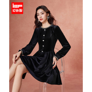 IEF 天鹅绒连衣裙女优雅气质千金风miu系穿搭 爱依服2025秋冬新款