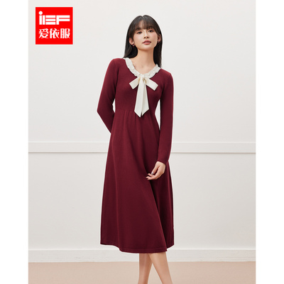 IEF/爱依服2025秋新款蝴蝶结细带法式优雅气质时尚显瘦连衣中裙