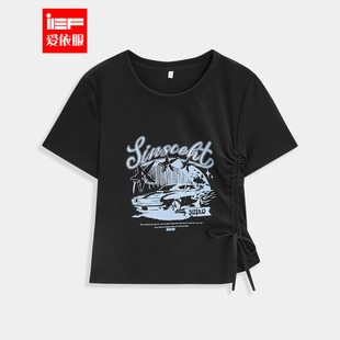 时尚 IEF 美式 新款 设计感印花休闲百搭辣妹T恤 爱依服上衣2026夏季