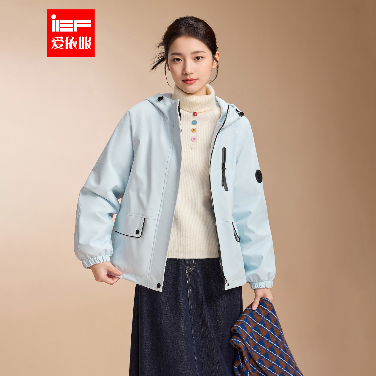 IEF/爱依服2025秋冬新款韩版时尚休闲运动宽松百搭设计感工装外套