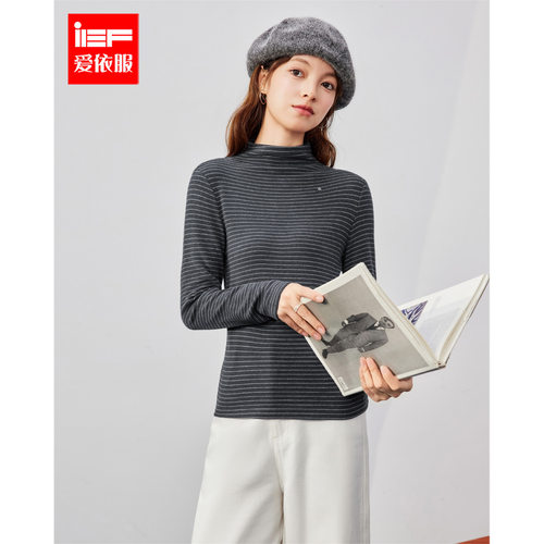IEF/爱依服2025秋冬新款韩版简约时尚百搭通勤日常条纹显瘦打底衣