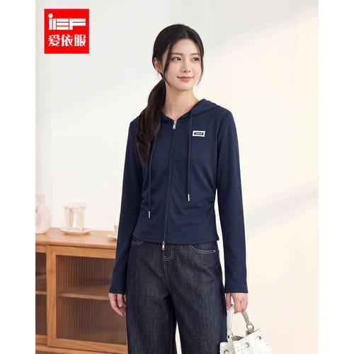 IEF/爱依服2026秋季新款韩系连帽拉链短外套女休闲百搭通勤卫衣