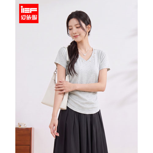 IEF/爱依服2026夏秋新款V领短袖女修身显瘦通勤日常气质百搭上衣