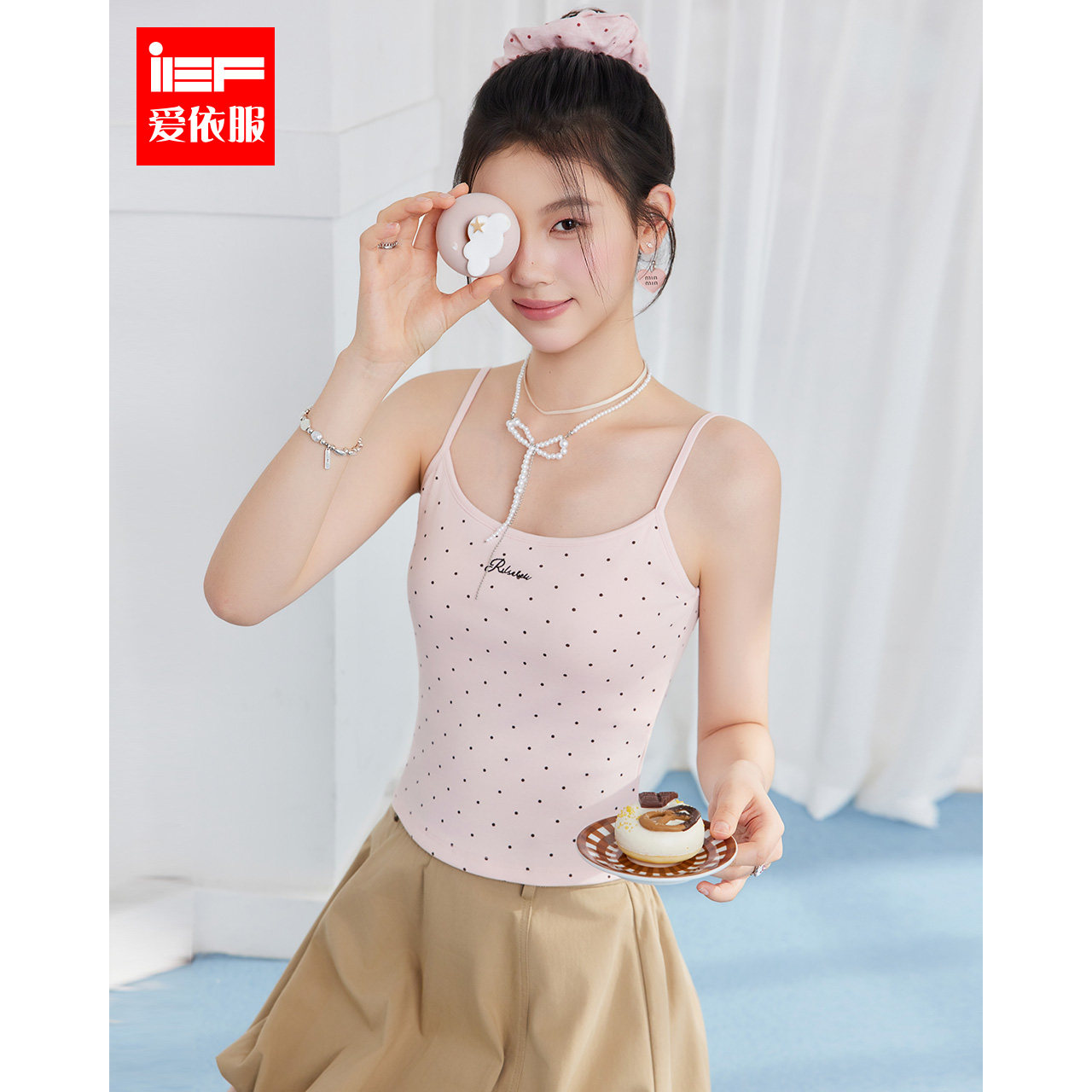 IEF/爱依服2026夏季新款甜美波点吊带背心女修身显瘦内搭外穿上衣
