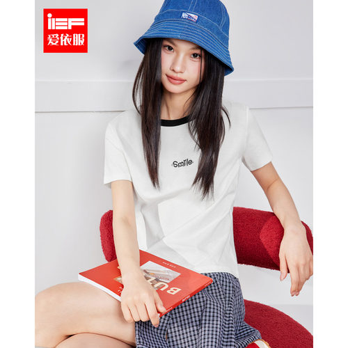 IEF/爱依服短袖上衣2026夏季新款韩版时尚小众设计感字母绣花T恤
