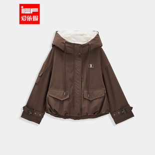 爱依服2025冬季 休闲运动风加绒保暖连帽工装 新款 时尚 外套 韩版 IEF