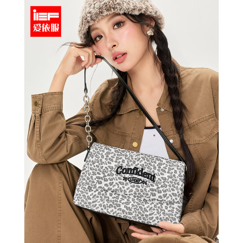 IEF/爱依服豹纹帆布小方包女单肩斜挎包时尚大容量链条包包