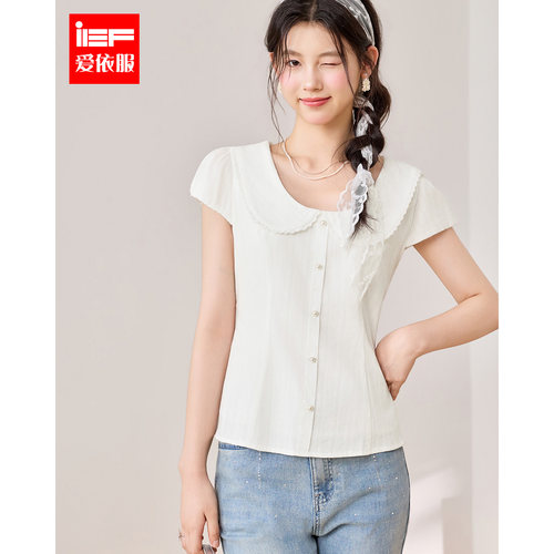 IEF/爱依服2026夏季新款甜美少女风娃娃领短袖衬衫女收腰减龄上衣