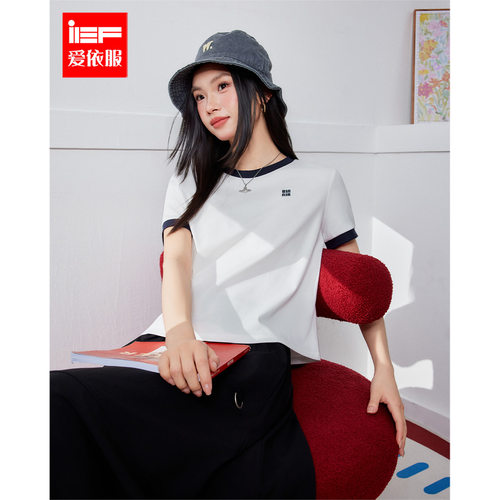 IEF/爱依服短袖上衣2026夏季新款韩系简约休闲运动风拼色设计T恤