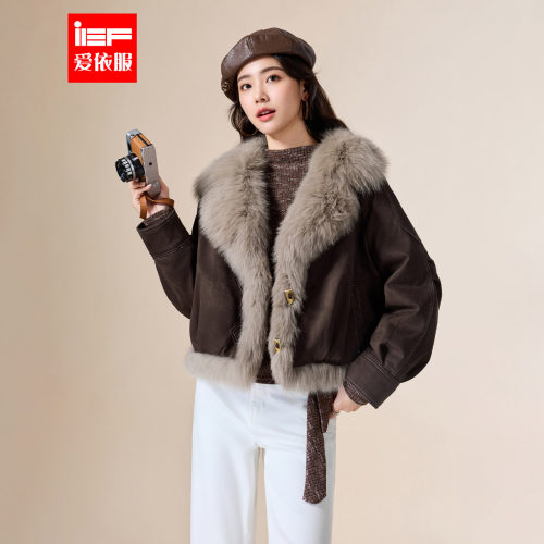 IEF/爱依服2025冬季新款法式气质感通勤大毛领百搭磨砂皮羽绒外套
