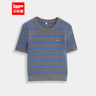 韩系文艺知性通勤气质条纹百搭毛织上衣 新款 IEF 爱依服2026春季