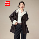 亮面皮中外套法式 新款 复古皮衣加绒女气质外套 爱依服2025冬季 IEF