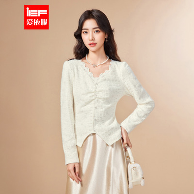 IEF/爱依服2025年早秋绝美漂亮蕾丝衫女甜美时尚高级感镂空小上衣