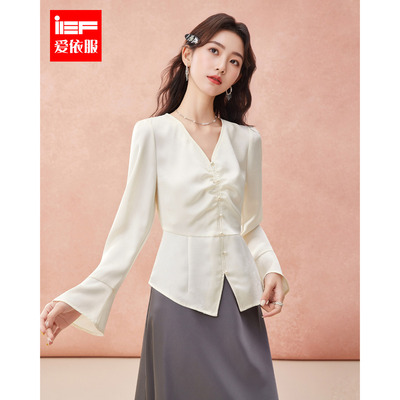 IEF/爱依服2025早秋新款优雅淑女衬衣女V领法式chic气质好看上衣