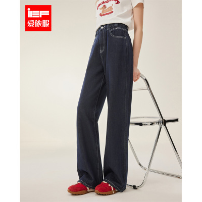 IEF/爱依服裤子2025春季新款港式时尚休闲复古通勤百搭牛仔阔腿裤