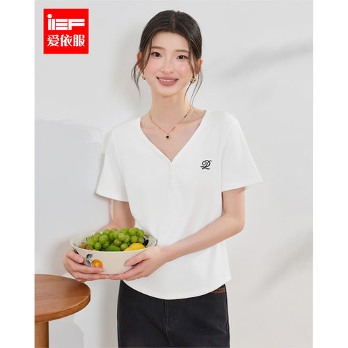 IEF/爱依服2026夏季新款韩版时尚休闲通勤气质修身百搭V领上衣