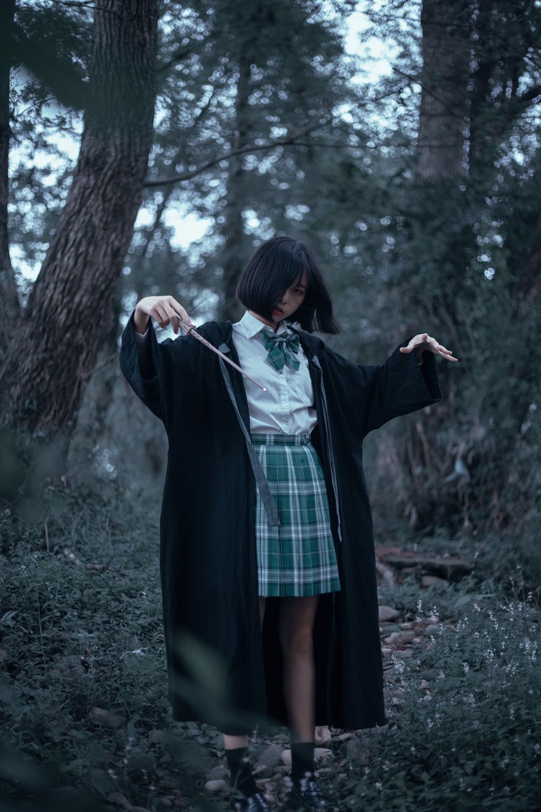 鹿屿蛇院配色墨绿色银线jk鹿屿原创正版日系校供感格裙