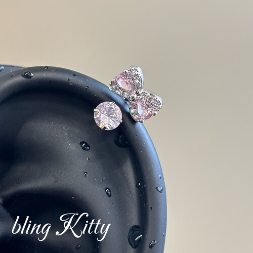 【爆闪米妮公主】kitty蝴蝶结F136钛合金耳钉钛合金防过敏耳骨钉