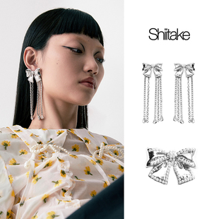 Shiitake蝴蝶结珍珠耳钉耳夹甜美百搭流苏闪钻耳饰原创小众设计