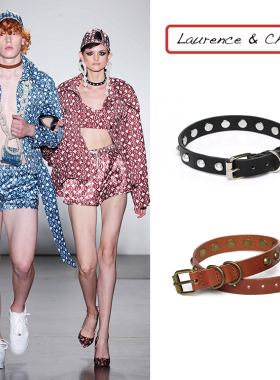 Laurence Chico 朋克铆钉搭扣chocker真皮锁骨链ins暗黑手镯男女