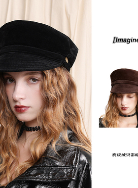 black imagine6 麂皮绒贝雷帽时髦百搭男女秋冬保暖骑士帽