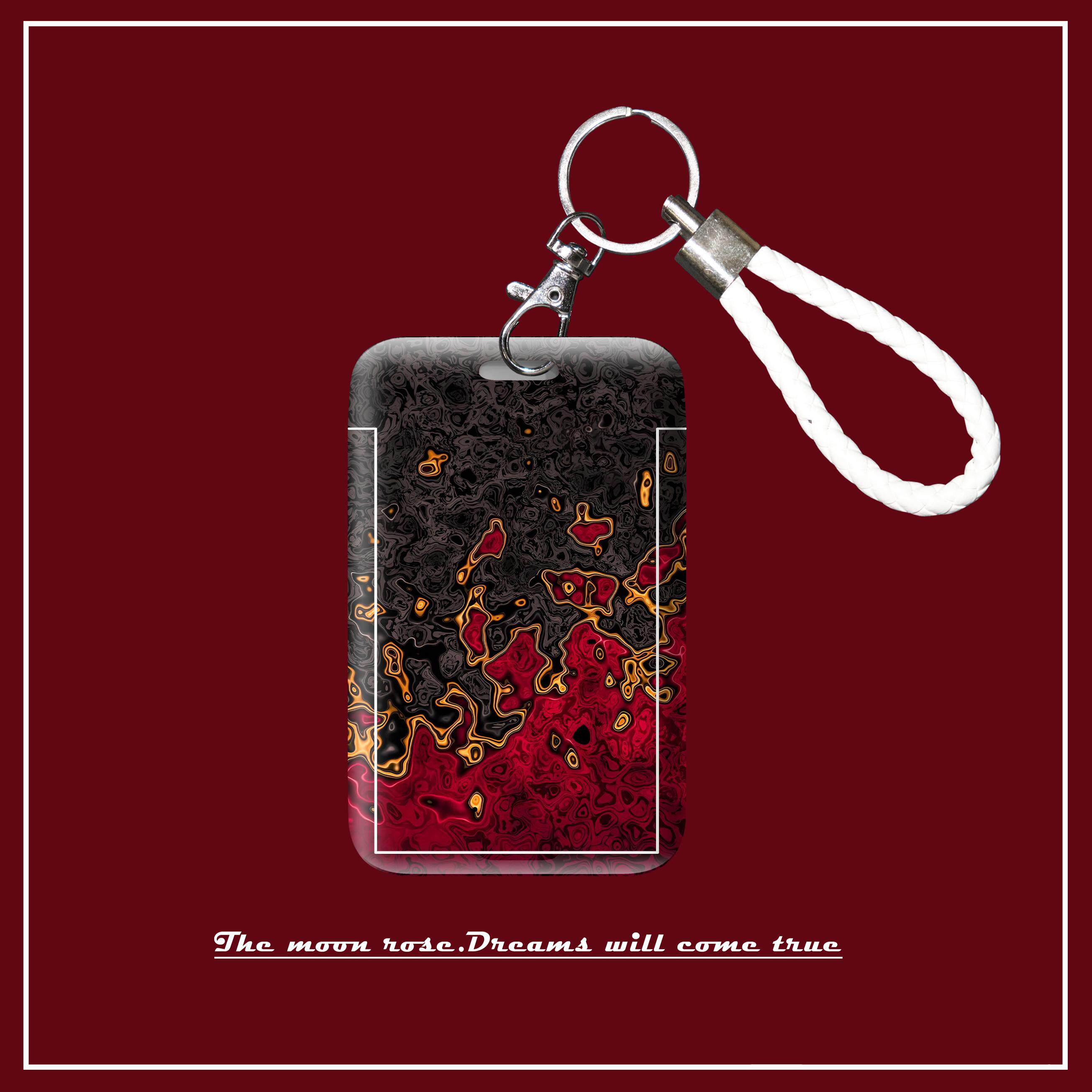 【满月杂货铺】个性艺术风红黑火山岩卡套学生用公交卡带挂绳工牌