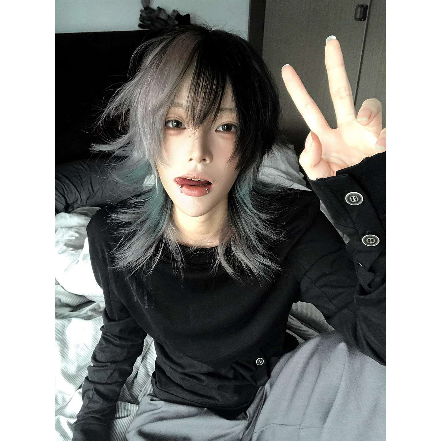 y2k亚文化假两件长袖t恤男女秋季内搭打底衫收腰正肩视觉系上衣潮