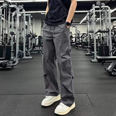 美式高街褶皱潮流直筒工装裤男款春秋加绒宽松休闲裤透气长裤子