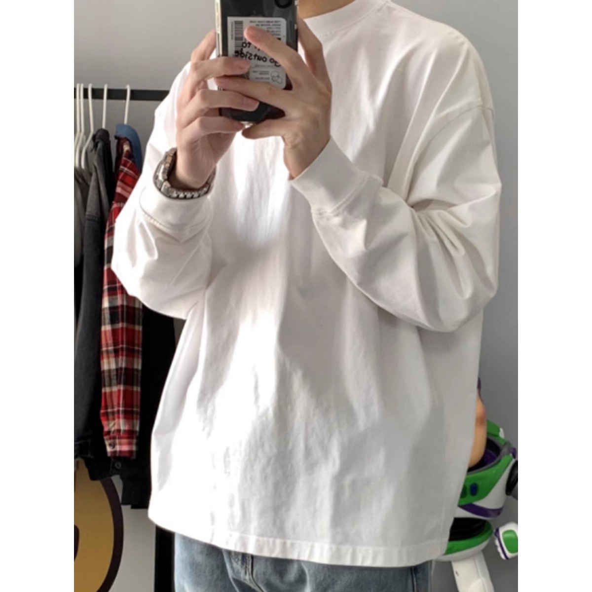 280g重磅小领口长袖T恤男纯棉春秋基础款白色2025秋冬内搭打底衫