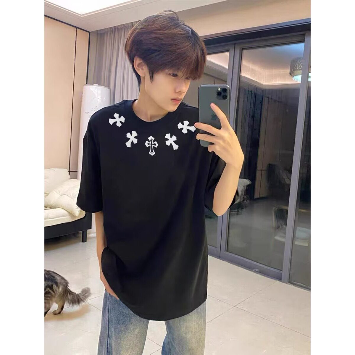 重磅美式高街短袖男士半袖国潮牌纯棉衣服青少年男款t恤上衣情侣