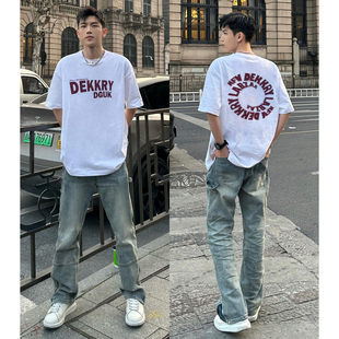 美式重磅棉纯设计感百搭字母印花短袖T恤男夏季ins潮牌半袖上衣