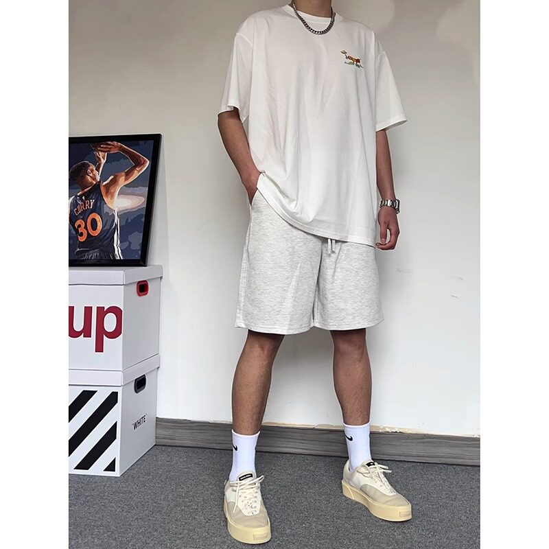 美式高街纯色简约运动短裤男2026新款夏季潮牌直筒休闲抽绳五分裤