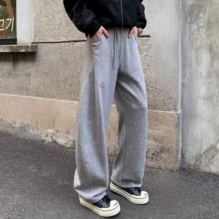 2026新款夏季休闲裤子男款宽松百搭直筒运动裤弯刀垂感灰色卫裤
