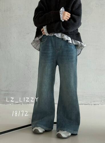 韩国童装品牌LZ26冬新女童洋气加绒微喇牛仔裤显瘦小马标浅色裤潮