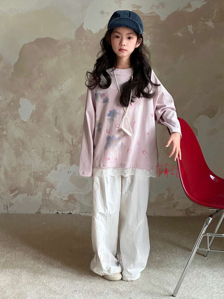 韩国童装品牌FAZZI2025春款新女童蕾丝花边长袖T恤洋气打底套装潮