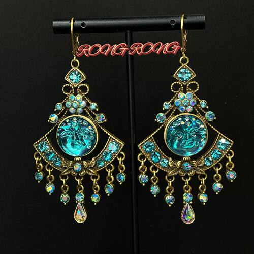 W55  中古复古vintage镶钻蓝色版KF摩恩笑脸流苏重工中古