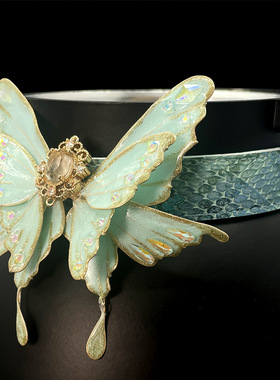 【往复阶梯】手工皂花液蝴蝶亚文化项圈choker湖蓝绿色