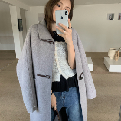 SLN-宠粉福利系列苏力羊驼韩系减龄牛角扣长款羊毛外套