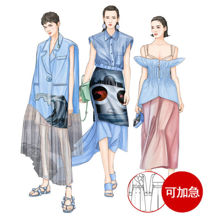 服装设计 衣服效果图PS 款式图  AI 代画CDR线稿图 打版衣服制作