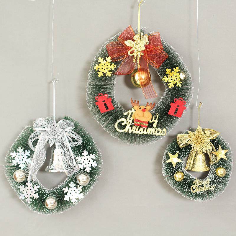 松针沾白小号圣诞花环门挂 圣诞节装饰品 20/25cm花环挂件