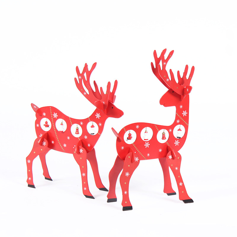 拼装木质红色圣诞鹿麋鹿小鹿桌面摆件吧平安夜送礼物儿童玩具可爱