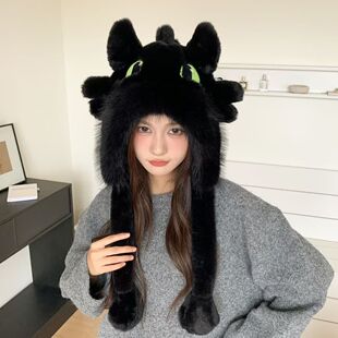 环球影城无牙仔毛绒帽子2025秋季甜美动物图案户外保暖耳朵防护