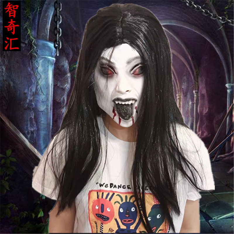 红眼黑唇乳胶恐怖带发