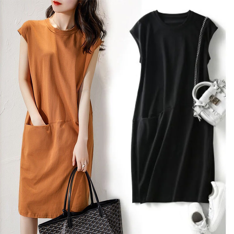 纯色气质棉麻无袖连衣裙夏季新款