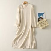 长袍连衣裙棉麻春秋季 新款 百搭中长款 盘扣立领日常新中式 裙子女装